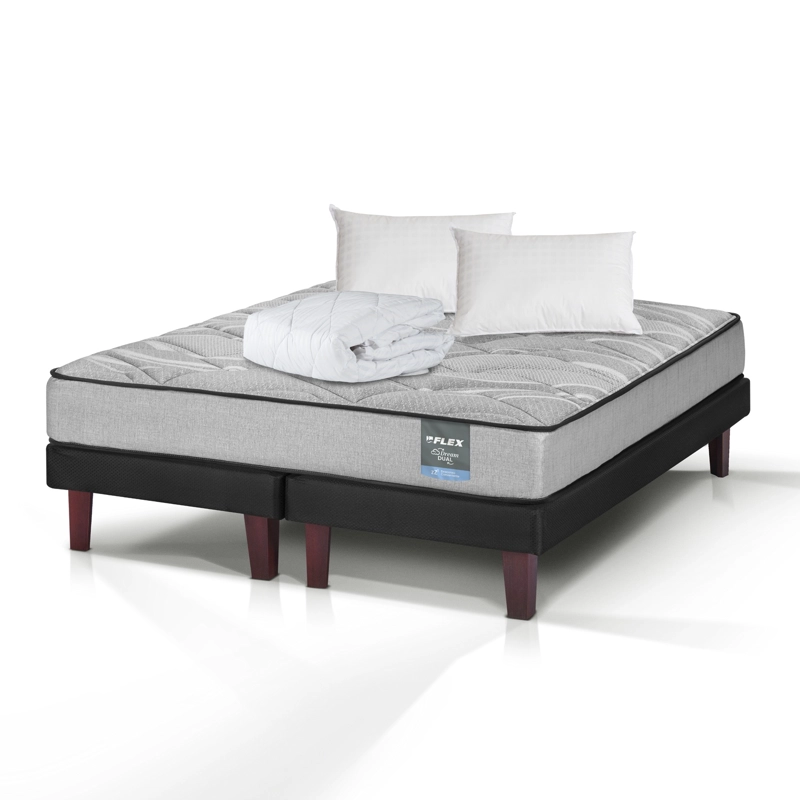CAMA EUROPEA DREAM DUAL 2 PLAZAS 150X190 + ALMOHADA POLICOTTON + CUBRECOLCHON BASICO FLEX - 1