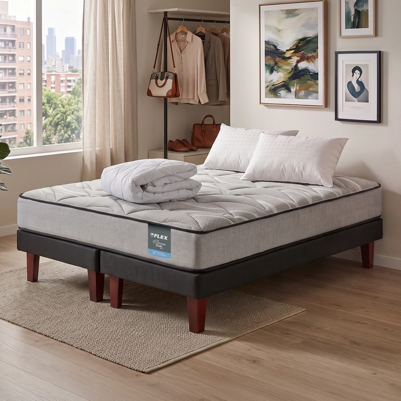 CAMA EUROPEA DREAM DUAL 2 PLAZAS 150X190 + ALMOHADA POLICOTTON + CUBRECOLCHON BASICO FLEX - 6