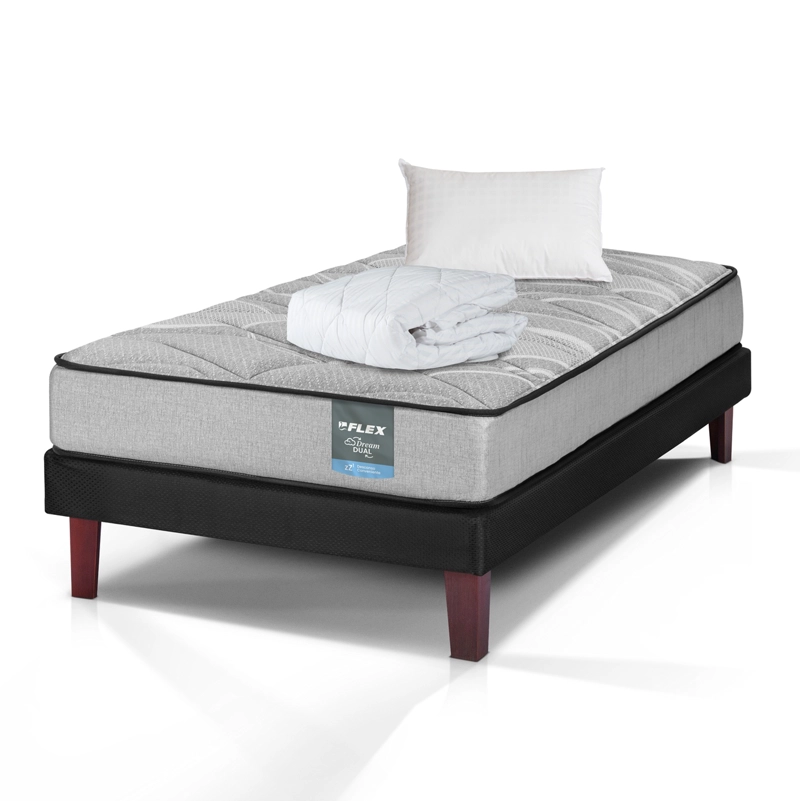 CAMA EUROPEA DREAM DUAL 1.5 PLAZAS BOX 105X200 + ALMOHADA POLICOTTON + CUBRECOLCHON BASICO FLEX - 1