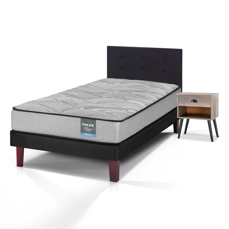 CAMA EUROPEA DREAM DUAL 1.5 PLAZAS 105X190 + RESPALDO ROYAL NEGRO + VELADOR ROCK FLEX - 1