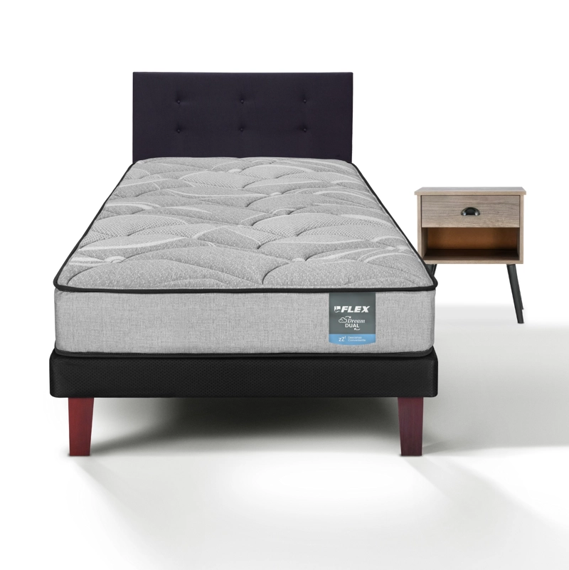 CAMA EUROPEA DREAM DUAL 1.5 PLAZAS 105X190 + RESPALDO ROYAL NEGRO + VELADOR ROCK FLEX - 2