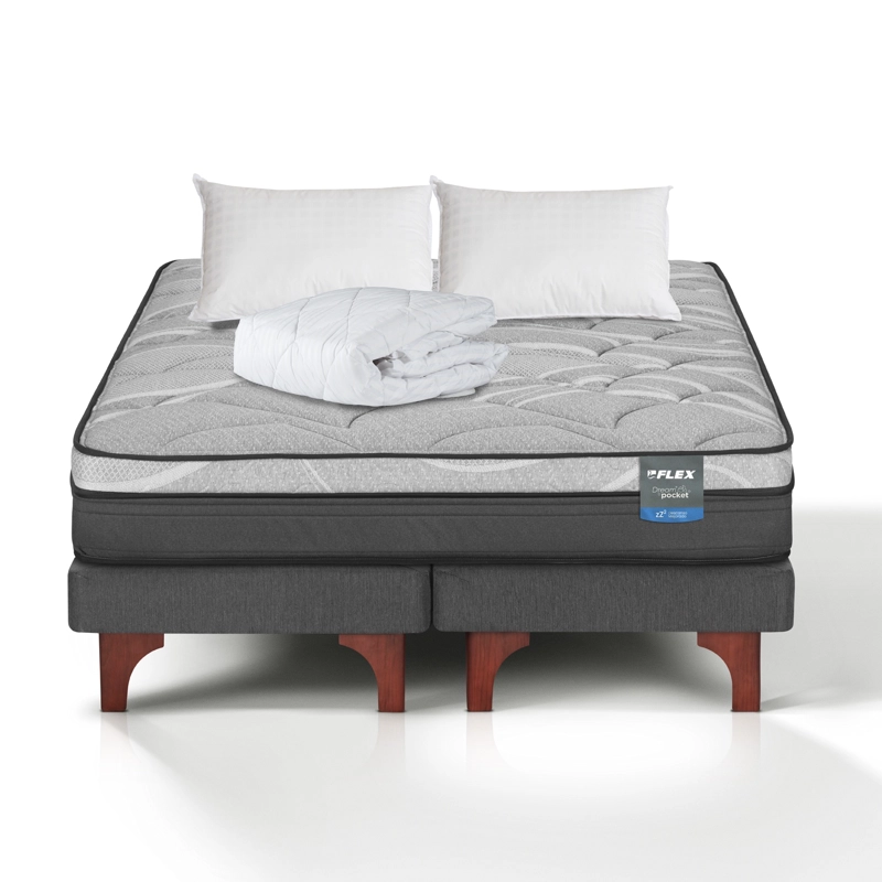 CAMA EUROPEA DREAM POCKET 2 PLAZAS BOX 150X200 + ALMOHADA POLICOTTON + CUBRECOLCHON BASICO FLEX - 2
