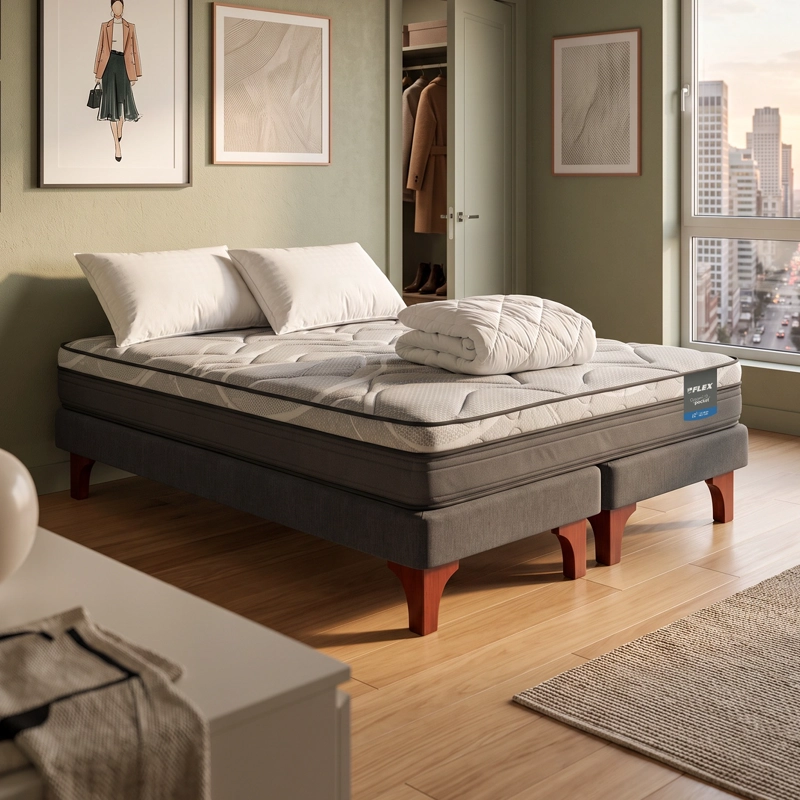 CAMA EUROPEA DREAM POCKET 2 PLAZAS BOX 150X200 + ALMOHADA POLICOTTON + CUBRECOLCHON BASICO FLEX - 5