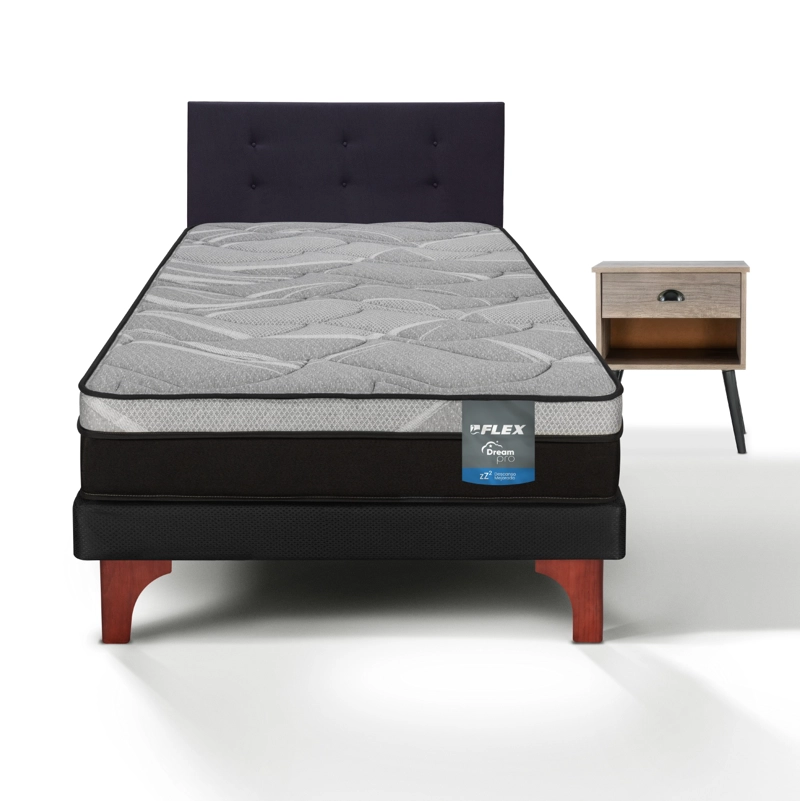 CAMA EUROPEA DREAM PRO 1.5 PLAZAS BOX + RESPALDO ROYAL NEGRO + VELADOR ROCK FLEX - 2