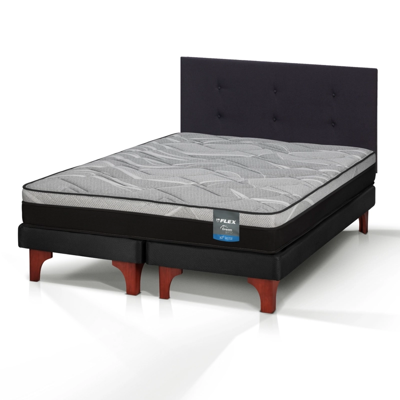 CAMA EUROPEA DREAM PRO 2 PLAZAS BOX 150X200 + RESPALDO ROYAL NEGRO FLEX - 1