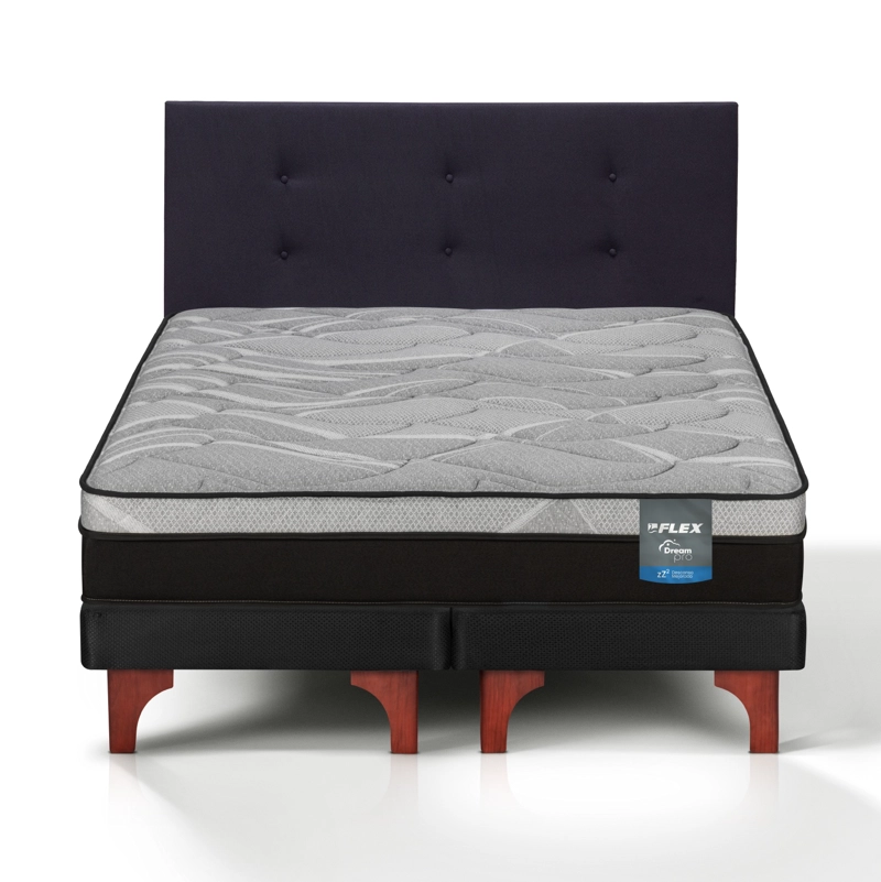 CAMA EUROPEA DREAM PRO 2 PLAZAS BOX 150X200 + RESPALDO ROYAL NEGRO FLEX - 2