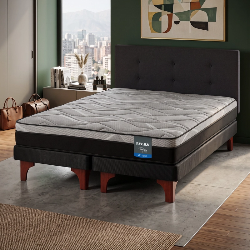 CAMA EUROPEA DREAM PRO 2 PLAZAS BOX 150X200 + RESPALDO ROYAL NEGRO FLEX - 6
