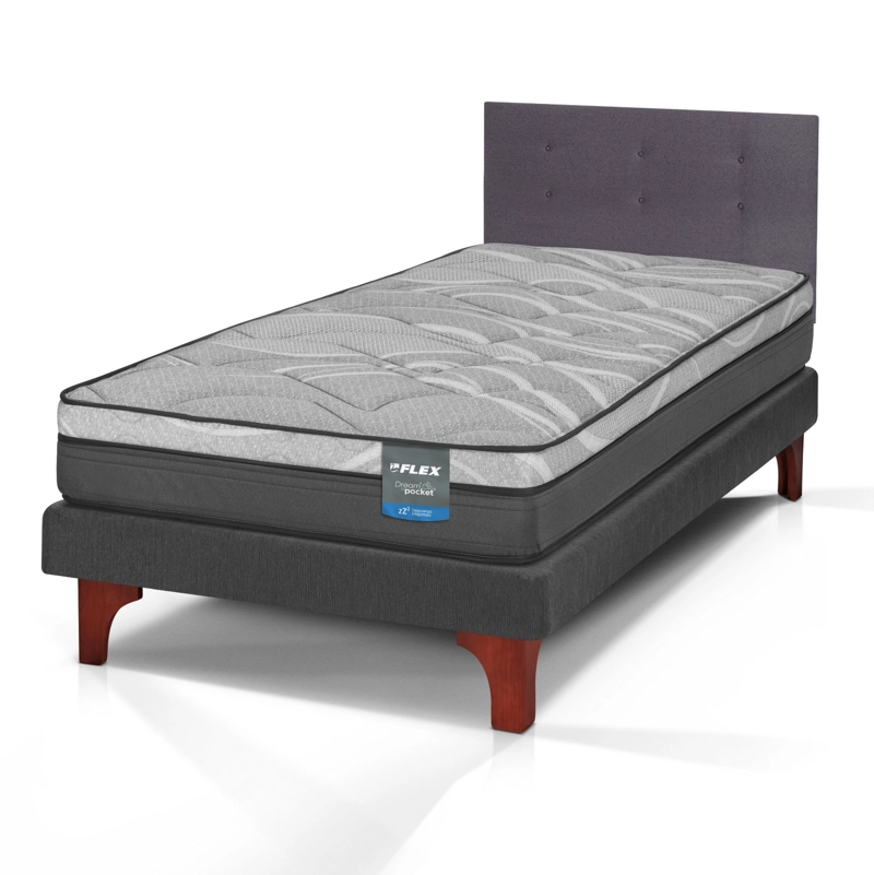 CAMA EUROPEA DREAM POCKET 1.5 PLAZAS BOX 105X200 + RESPALDO ROYAL GRAFITO FLEX - 1