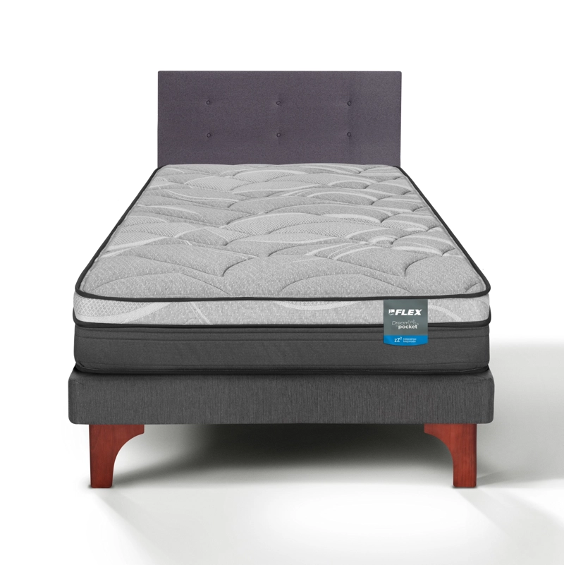 CAMA EUROPEA DREAM POCKET 1.5 PLAZAS BOX 105X200 + RESPALDO ROYAL GRAFITO FLEX - 2