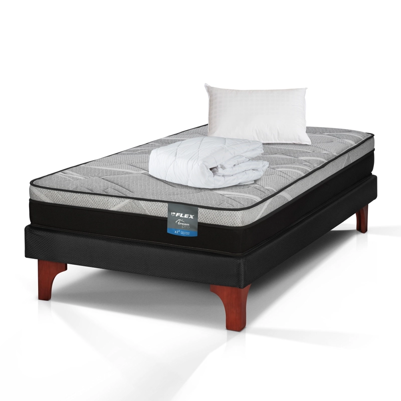 CAMA EUROPEA DREAM PRO 1.5 PLAZAS BOX 105X200 + ALMOHADA POLICOTTON + CUBRECOLCHON FLEX - 1