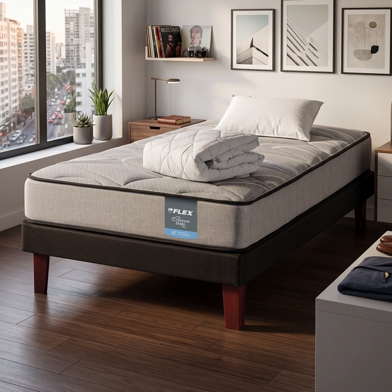 CAMA EUROPEA DREAM DUAL 1.5 PLAZAS 105X190 + ALMOHADA POLICOTTON + CUBRECOLCHON BASICO FLEX - 6