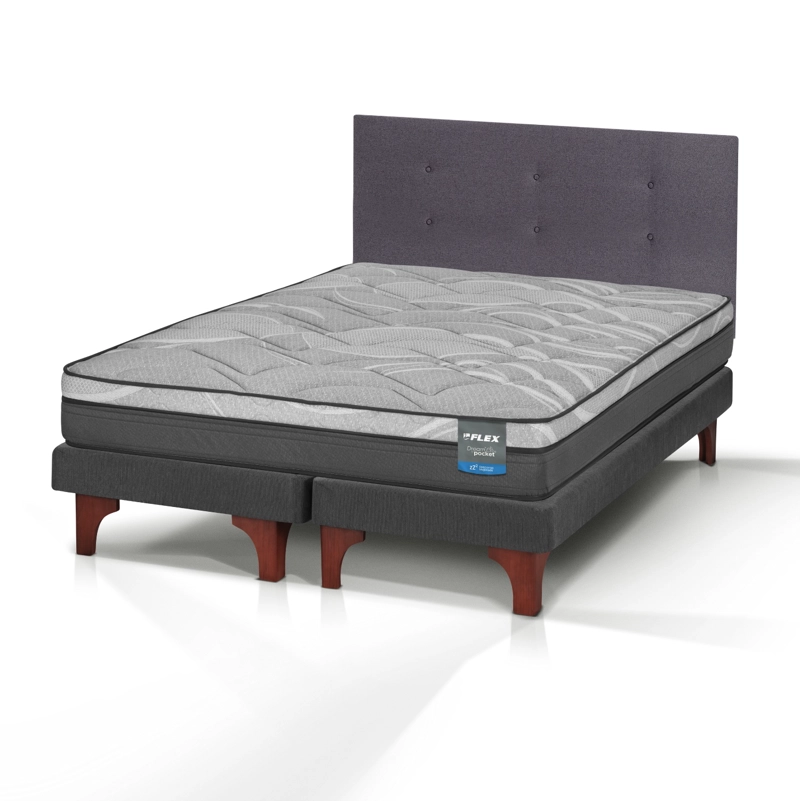 CAMA EUROPEA DREAM POCKET 2 PLAZAS BOX 150X200 + RESPALDO ROYAL GRAFITO FLEX - 1
