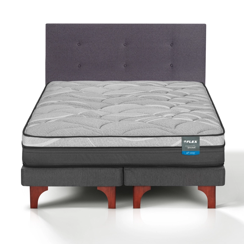 CAMA EUROPEA DREAM POCKET 2 PLAZAS BOX 150X200 + RESPALDO ROYAL GRAFITO FLEX - 2