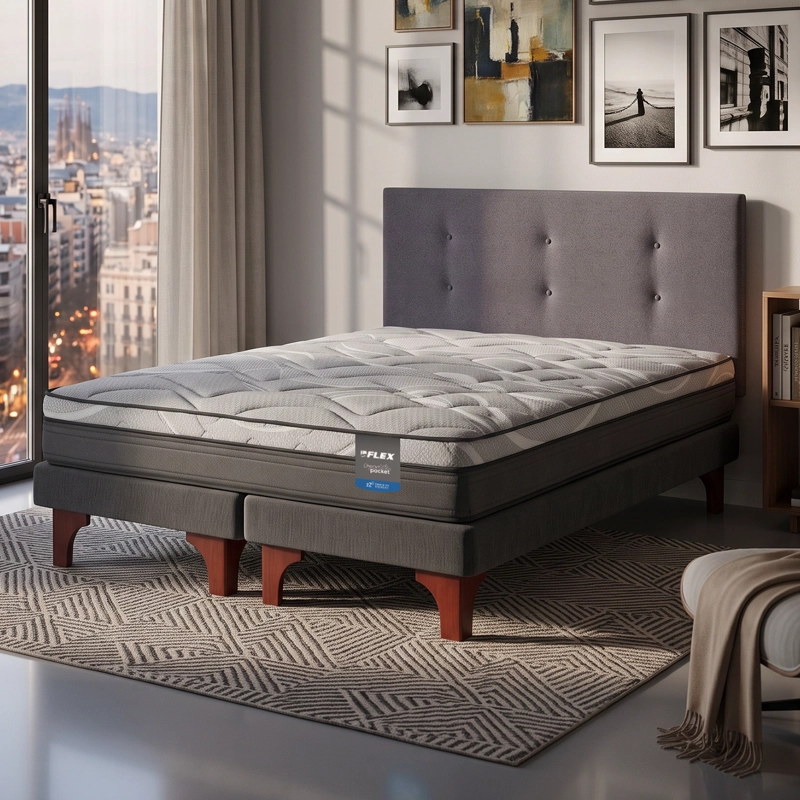 CAMA EUROPEA DREAM POCKET 2 PLAZAS BOX 150X200 + RESPALDO ROYAL GRAFITO FLEX - 5