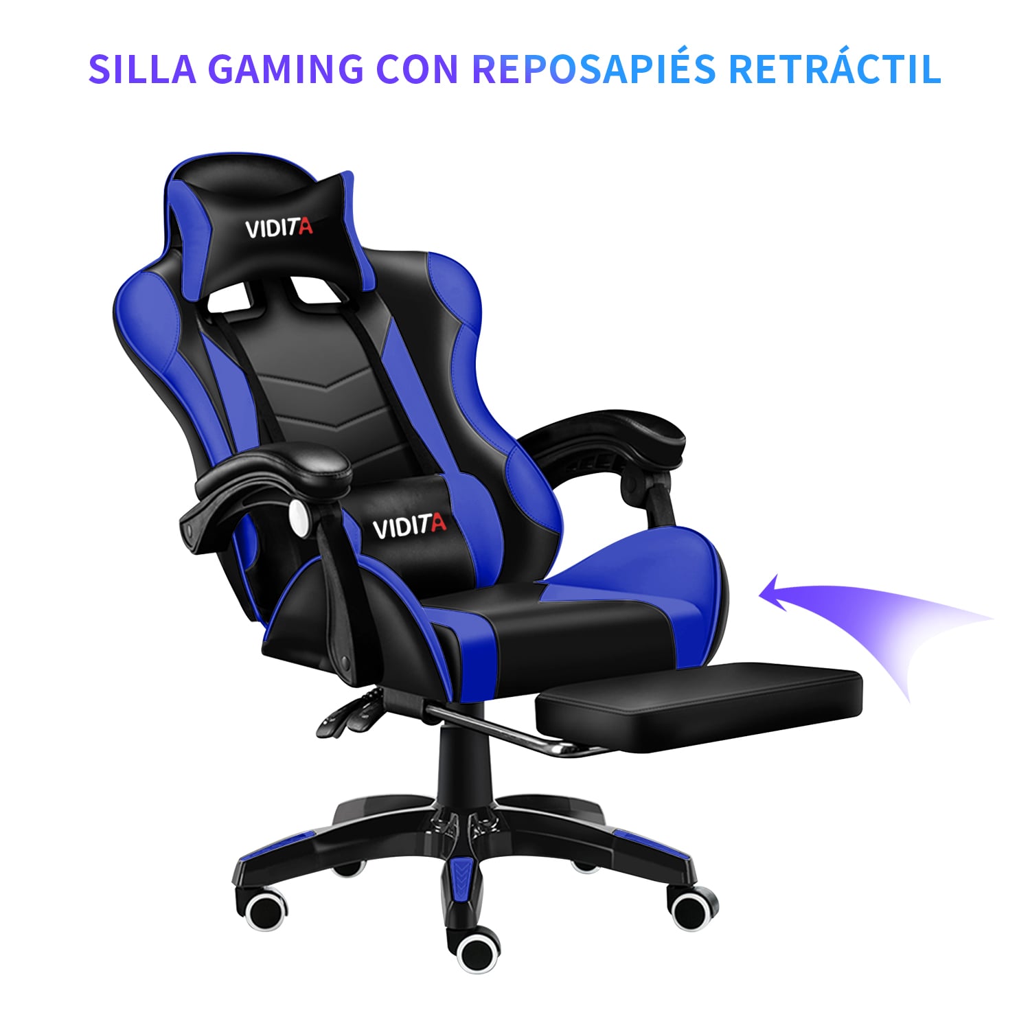 Silla Gamer Profesional GX2000 con Reposapiés-Azul - 2