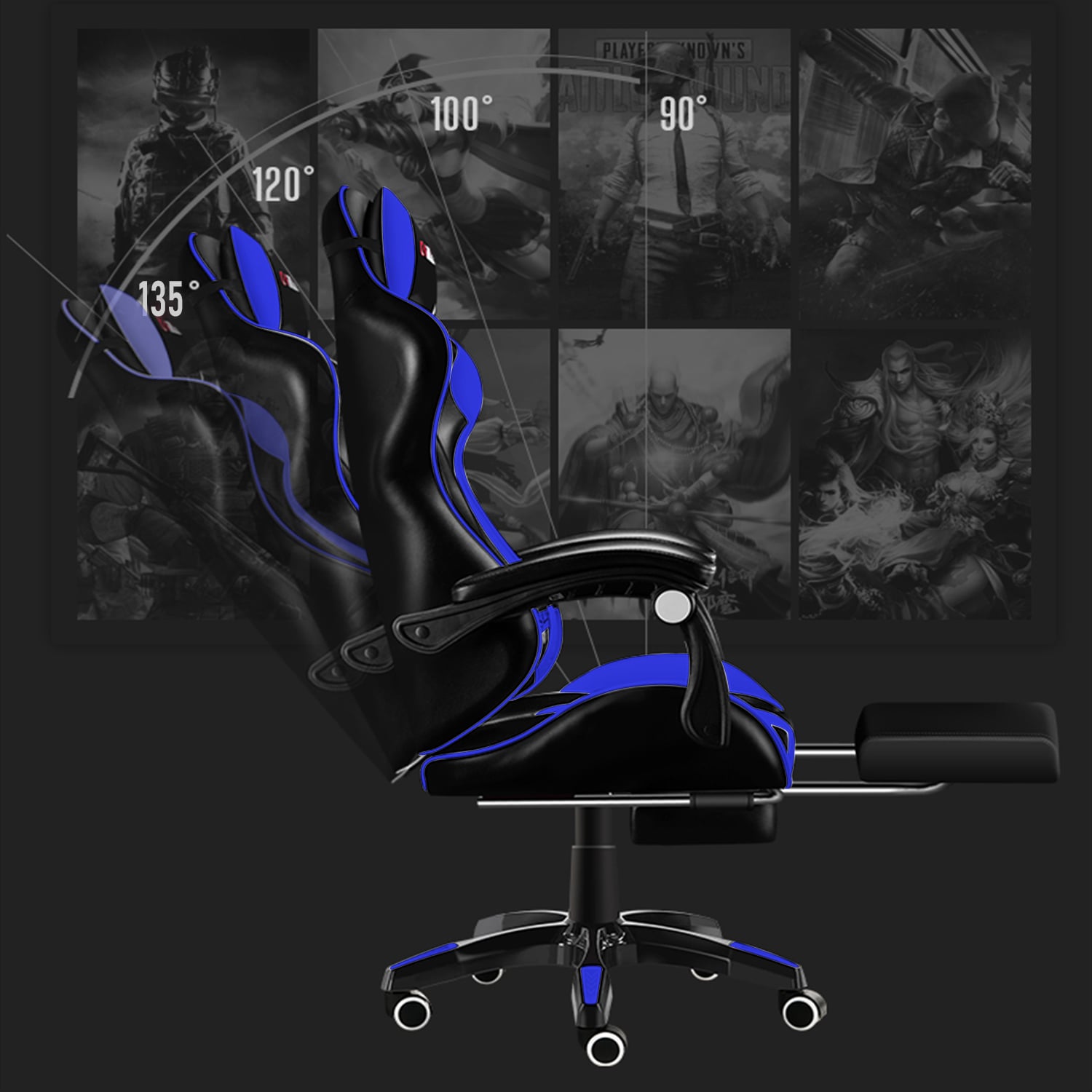 Silla Gamer Profesional GX2000 con Reposapiés-Azul - 3