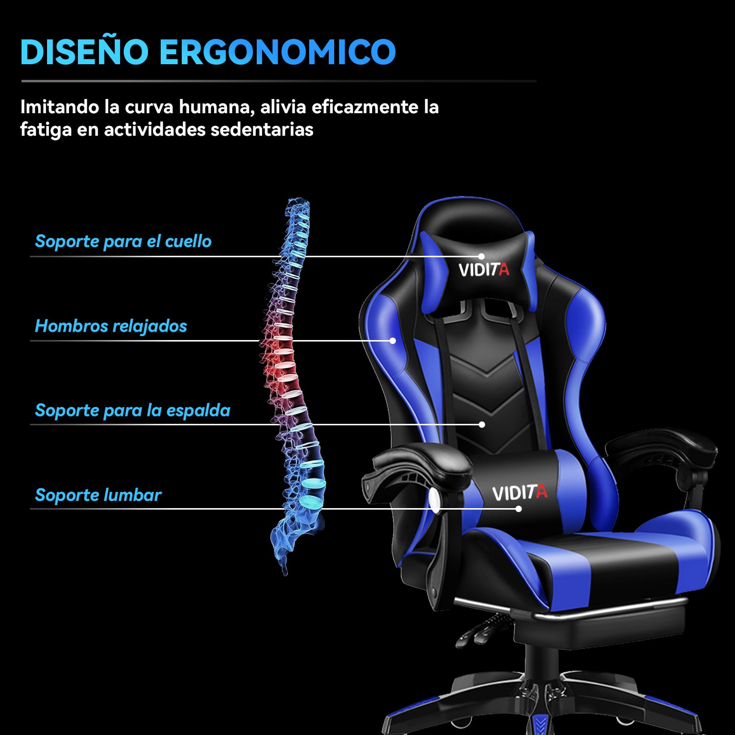 Silla Gamer Profesional GX2000 con Reposapiés-Azul - 6