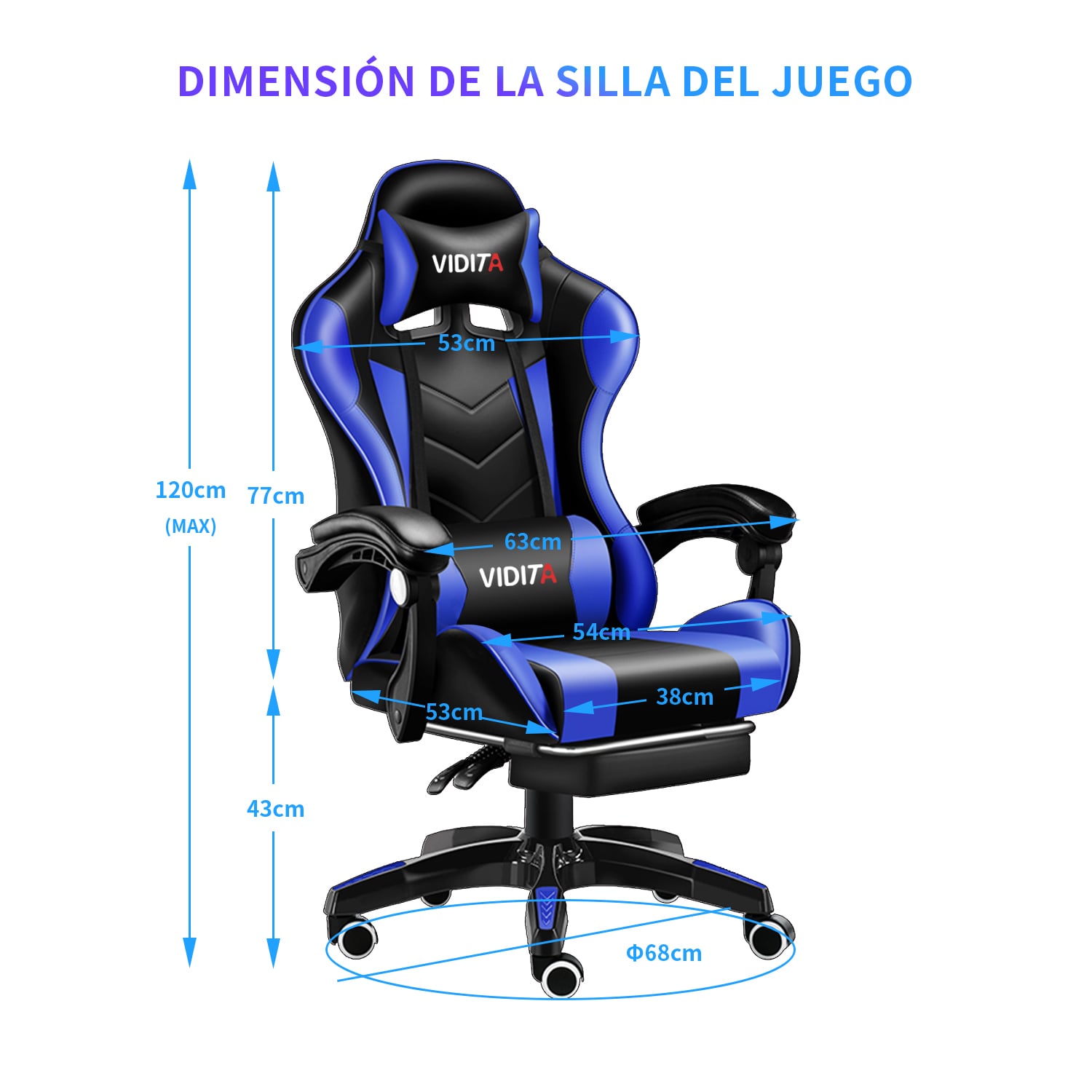 Silla Gamer Profesional GX2000 con Reposapiés-Azul - 8