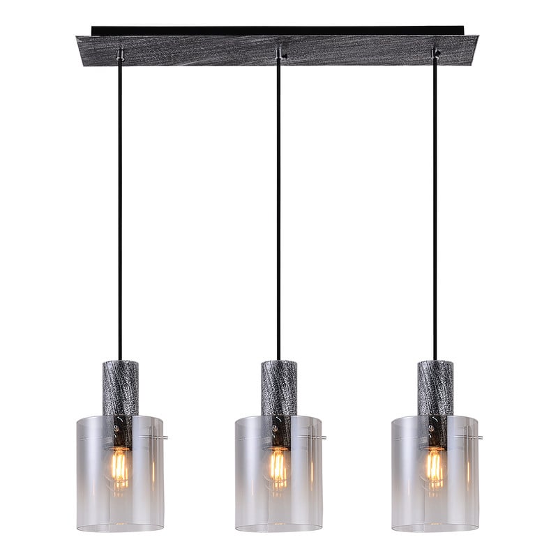 LÁMPARA DE COLGAR 3 LUCES E27 NEGRO METAL Y VIDRIO 68×15×26CM - 1