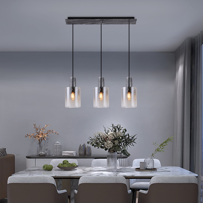 LÁMPARA DE COLGAR 3 LUCES E27 NEGRO METAL Y VIDRIO 68×15×26CM - 4