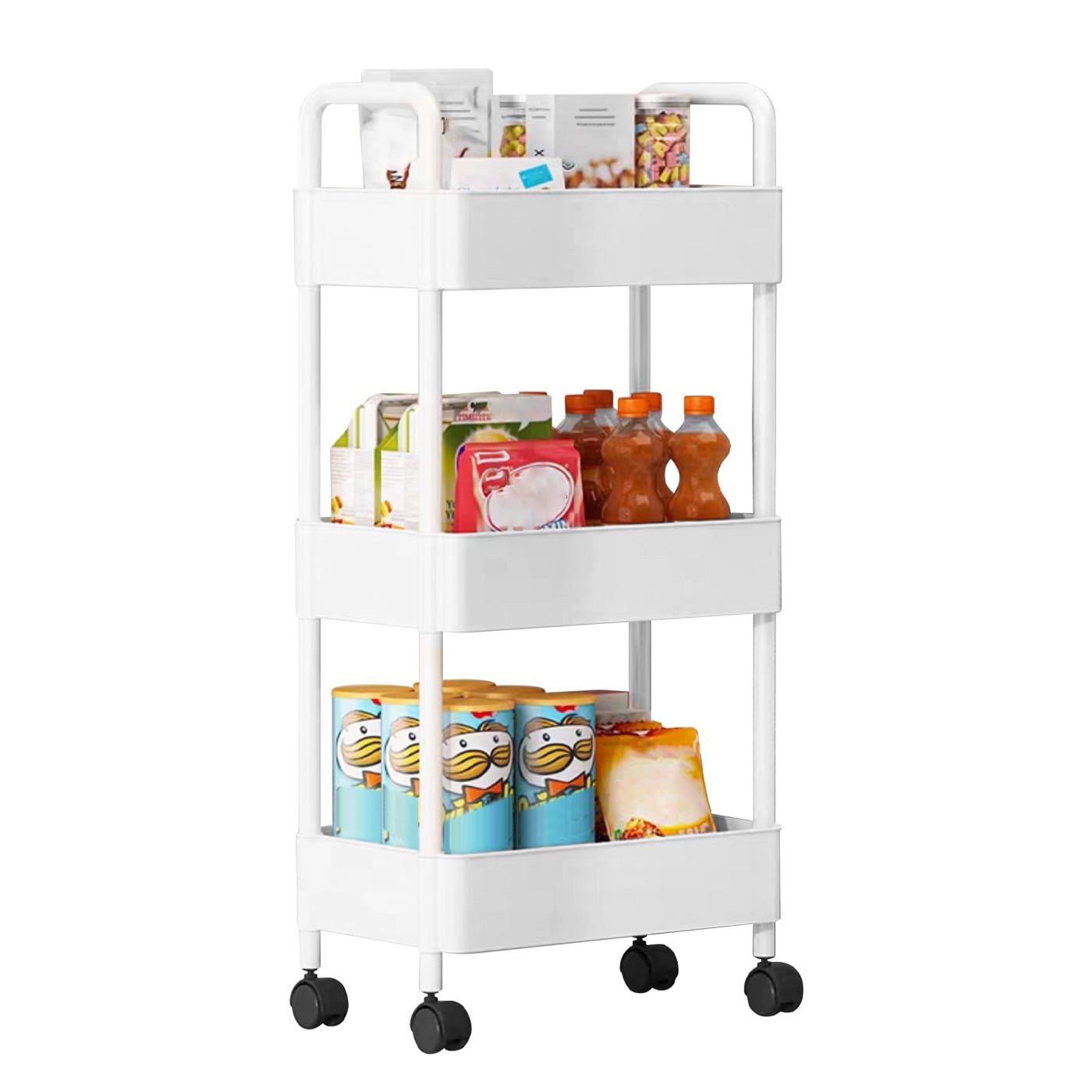 CARRITO CARRO ORGANIZADOR RUEDAS MULTIUSO 3 NIVELES 2 ASAS BLANCO - 1