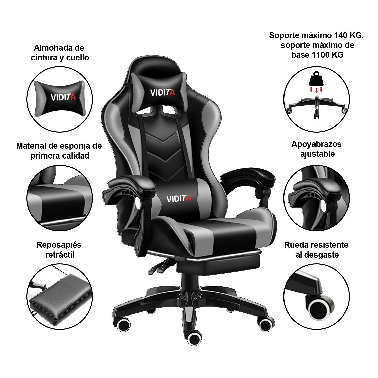 SILLA GAMER PROFESIONAL GX2000 CON REPOSAPIÉS - 3