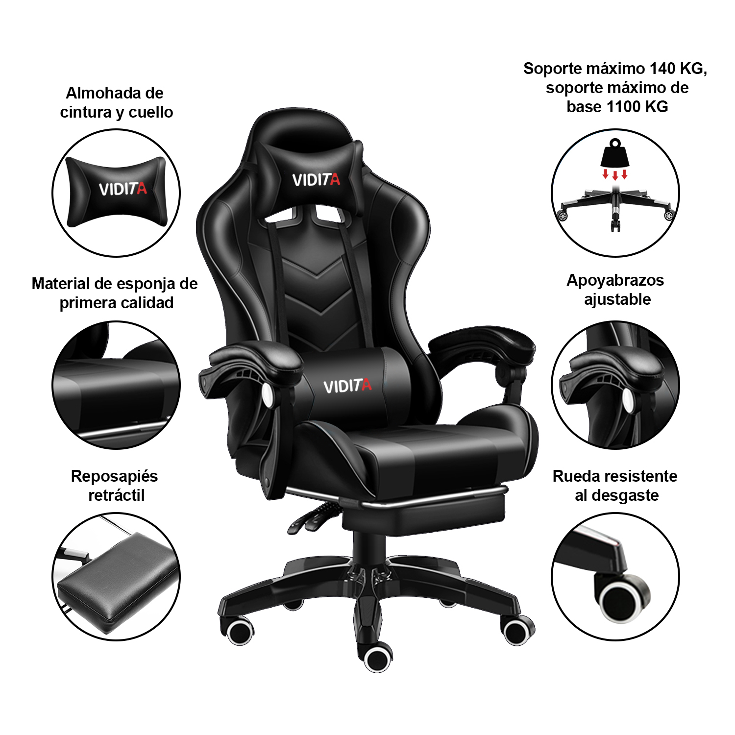 SILLA GAMER PROFESIONAL GX2000 CON REPOSAPIÉS - 3