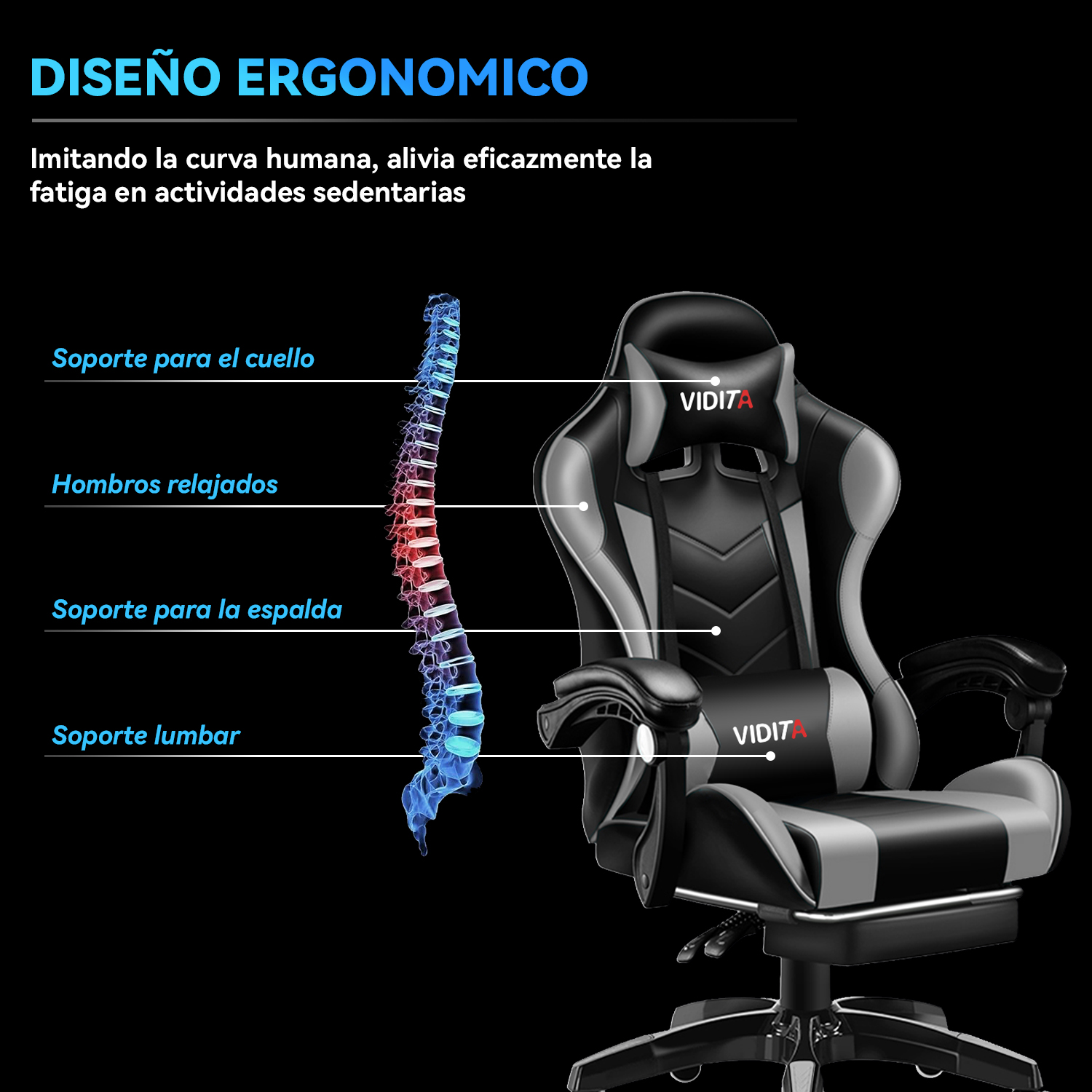 SILLA GAMER PROFESIONAL GX2000 CON REPOSAPIÉS - 4