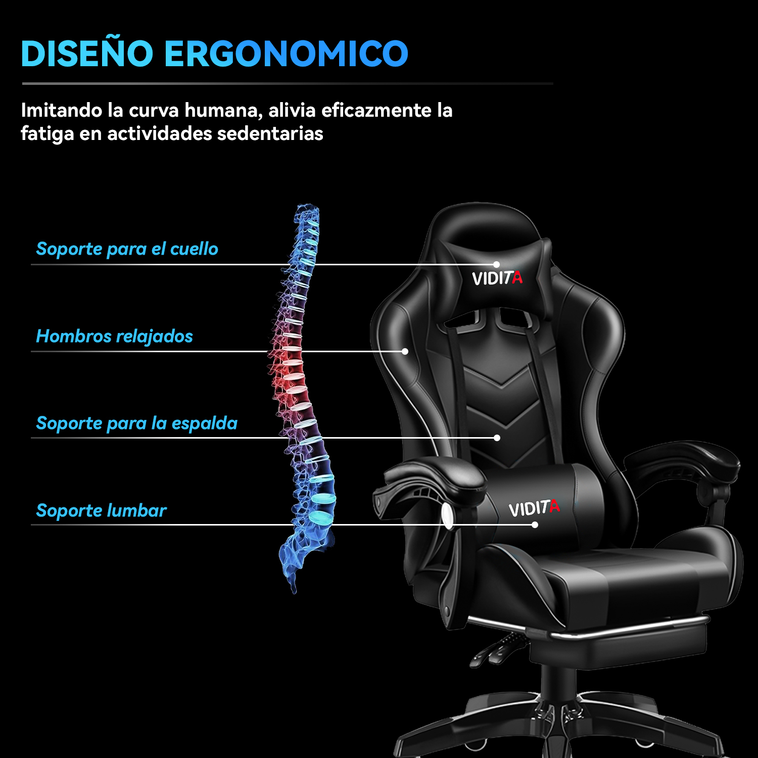 SILLA GAMER PROFESIONAL GX2000 CON REPOSAPIÉS - 4