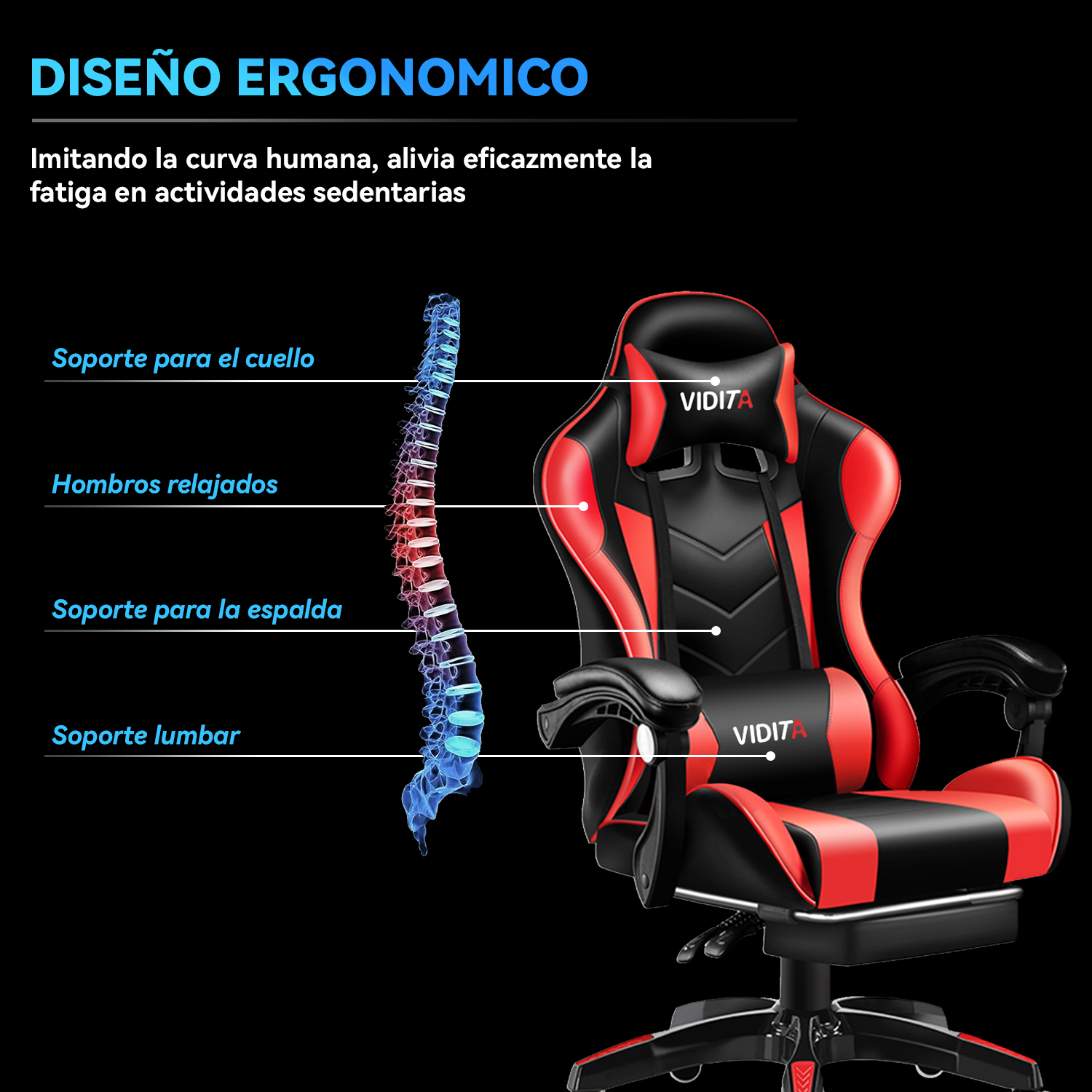SILLA GAMER PROFESIONAL GX2000 CON REPOSAPIÉS - 4