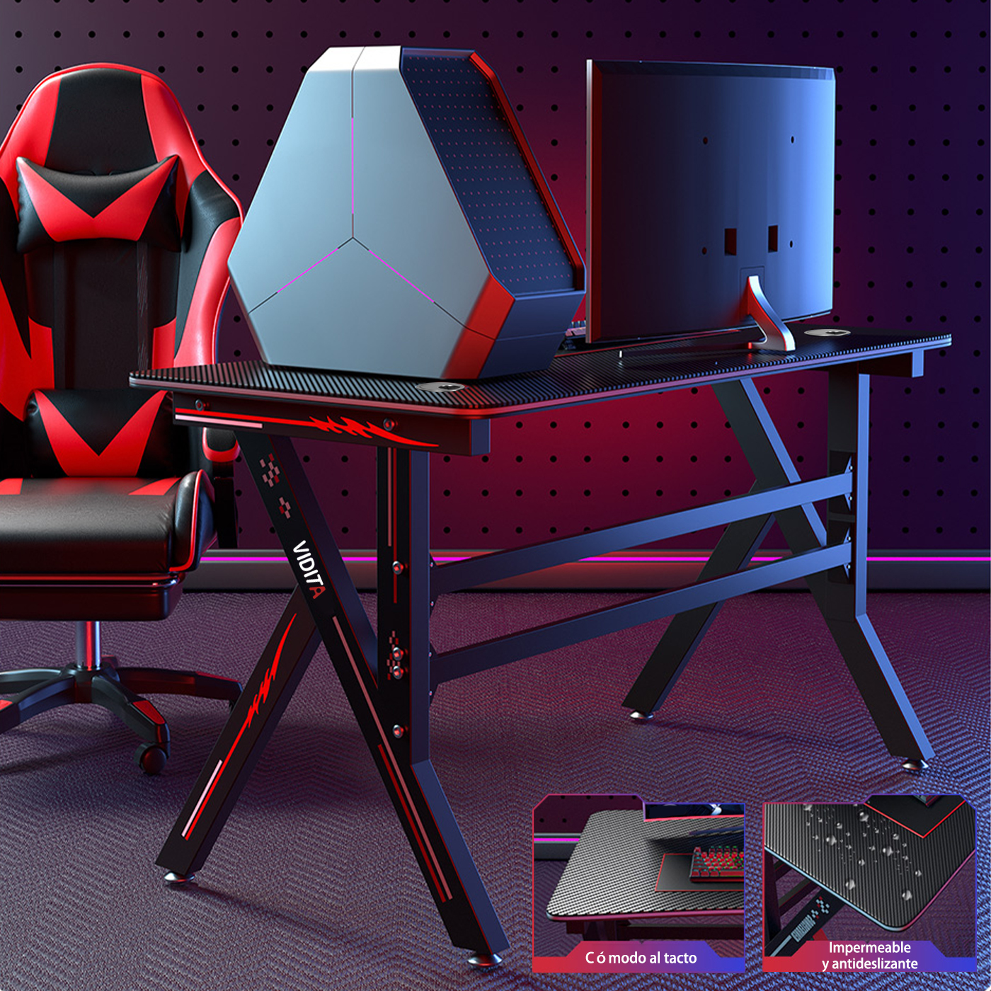 ESCRITORIO GAMER PROFESIONAL T-RGB 120CMS CON LUCES - 3