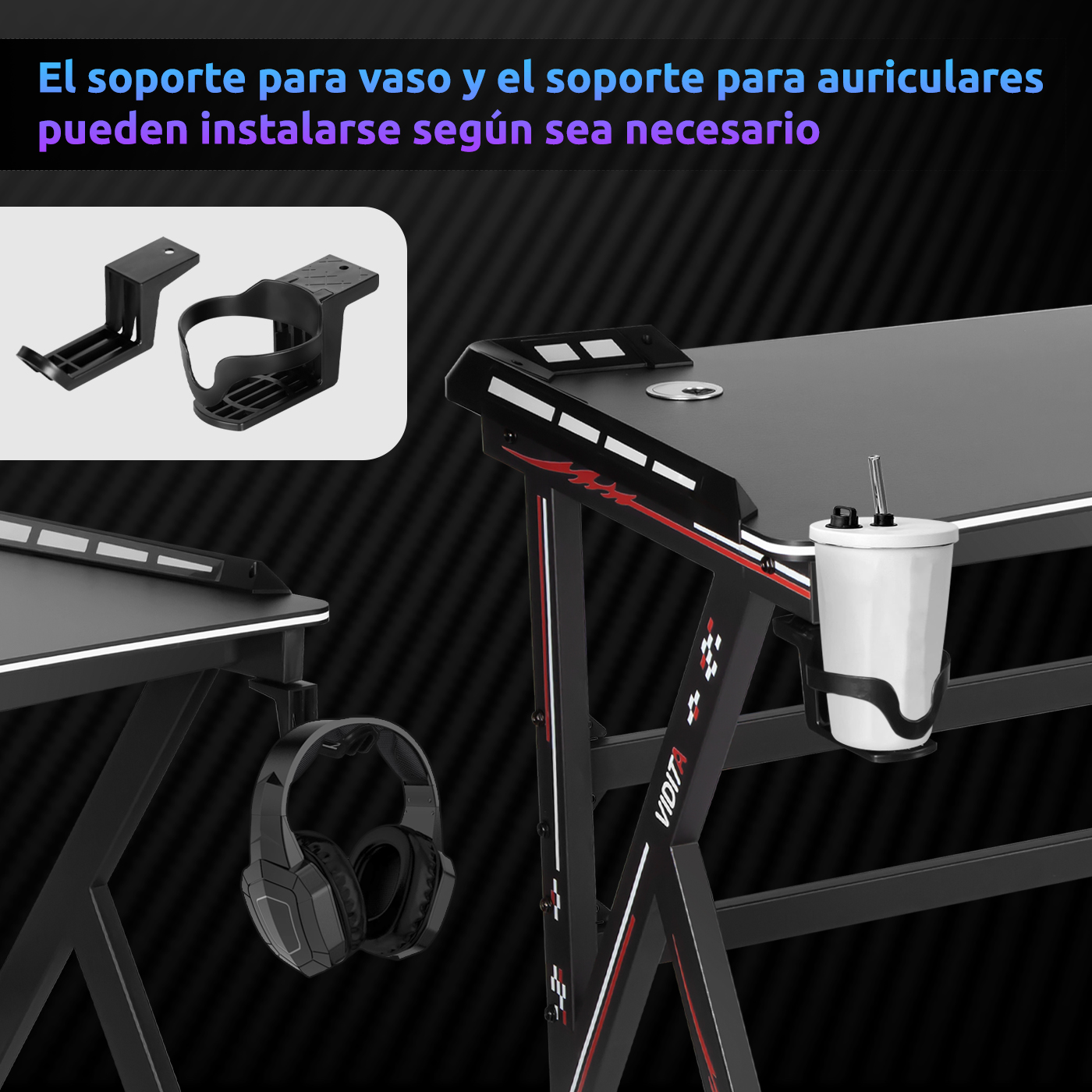 ESCRITORIO GAMER PROFESIONAL T-RGB 120CMS CON LUCES - 5