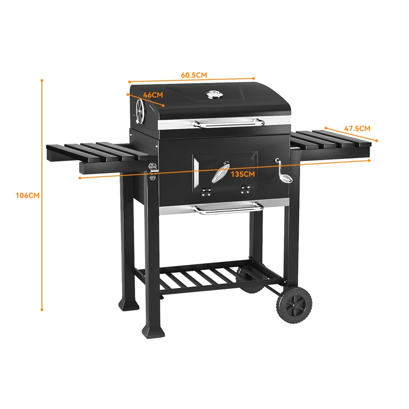PARRILLA A CARBÓN CON RUEDAS Y 2 BANDEJAS LATERALES 135X47,5X106CM - 9