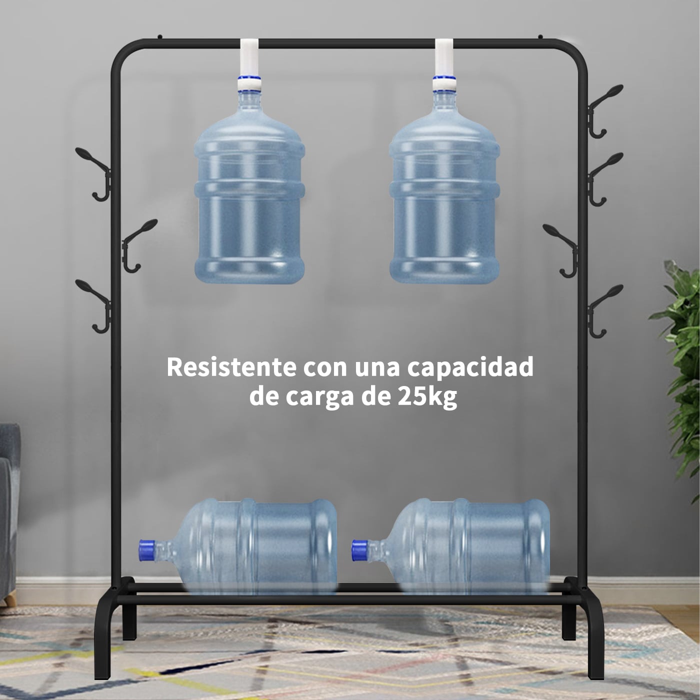 PERCHERO ORGANIZADOR COLGANTE DE ROPA TUBO 25MM CON GANCHOS - 5