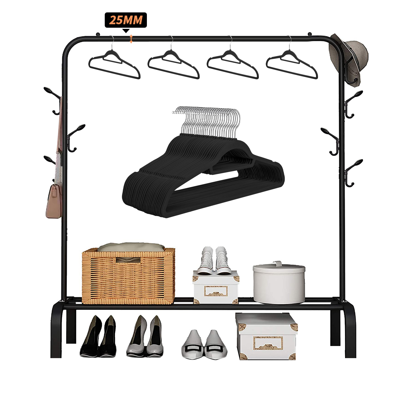 PERCHERO ORGANIZADOR COLGANTE DE ROPA TUBO 25MM CON GANCHOS - 8