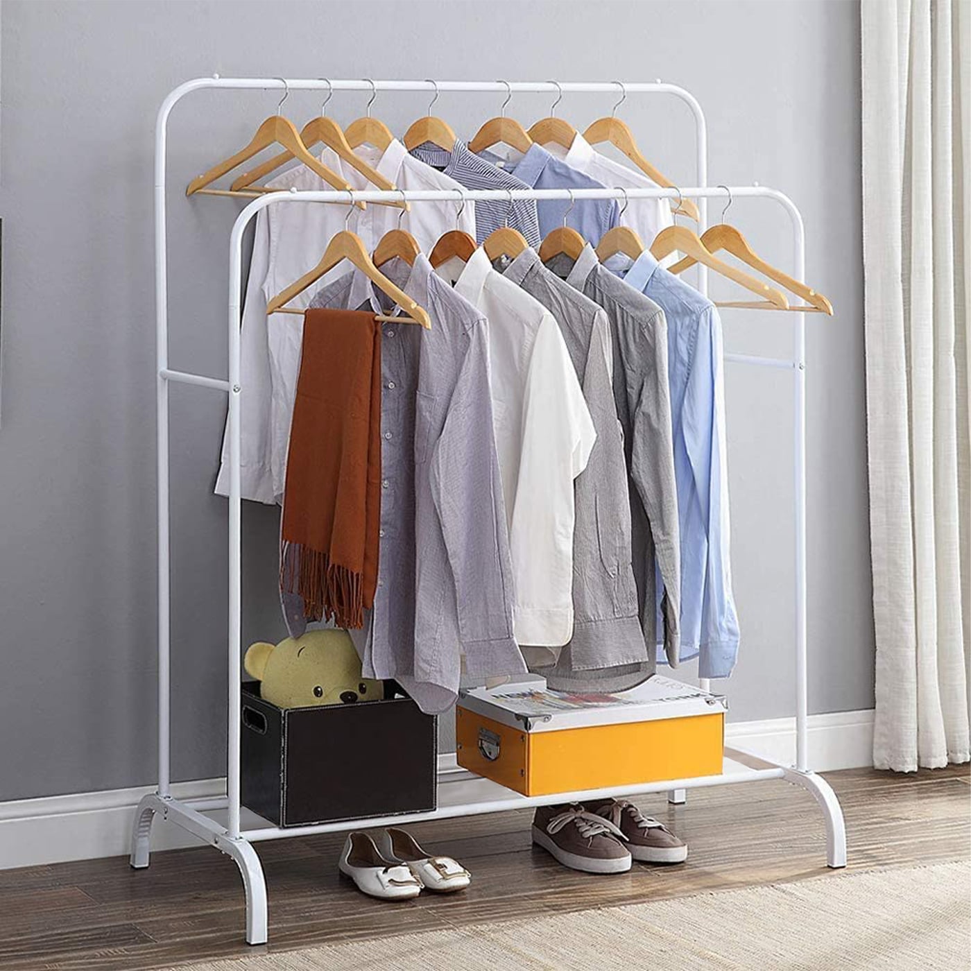 PERCHERO ORGANIZADOR COLGANTE DE ROPA DOBLE BARRA METÁLICO - 3
