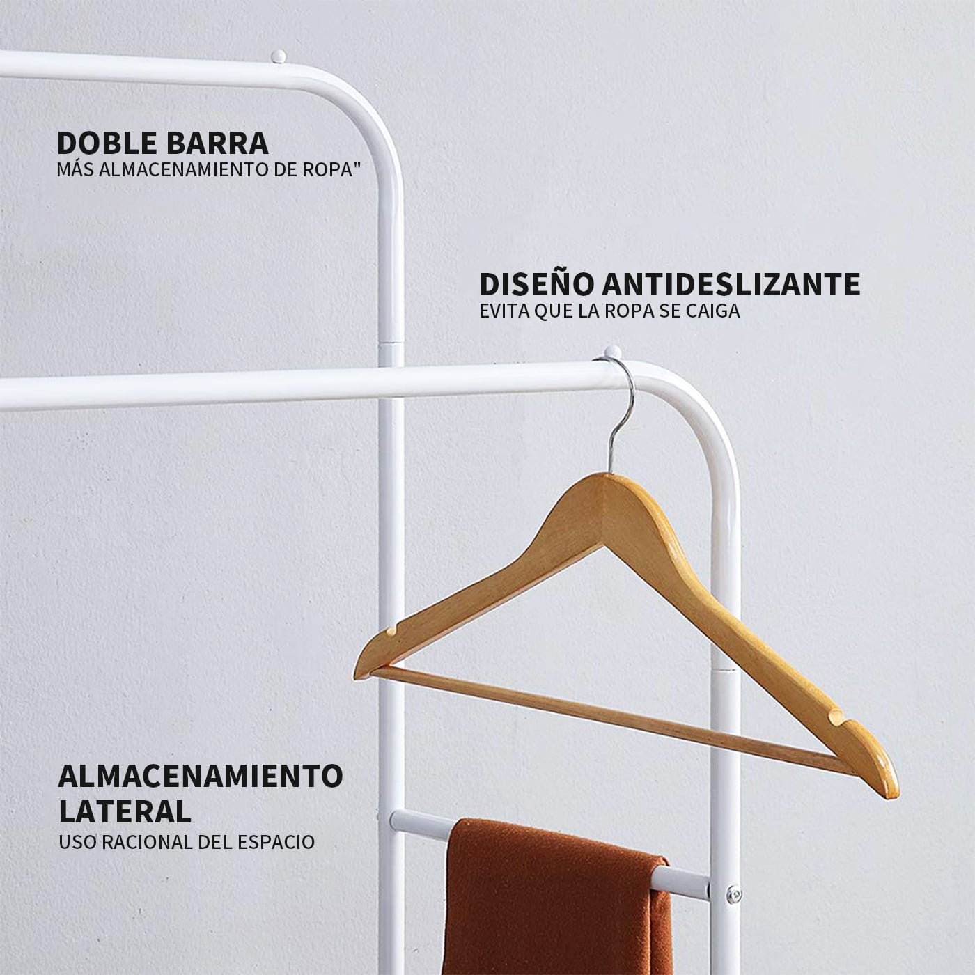 PERCHERO ORGANIZADOR COLGANTE DE ROPA DOBLE BARRA METÁLICO - 4