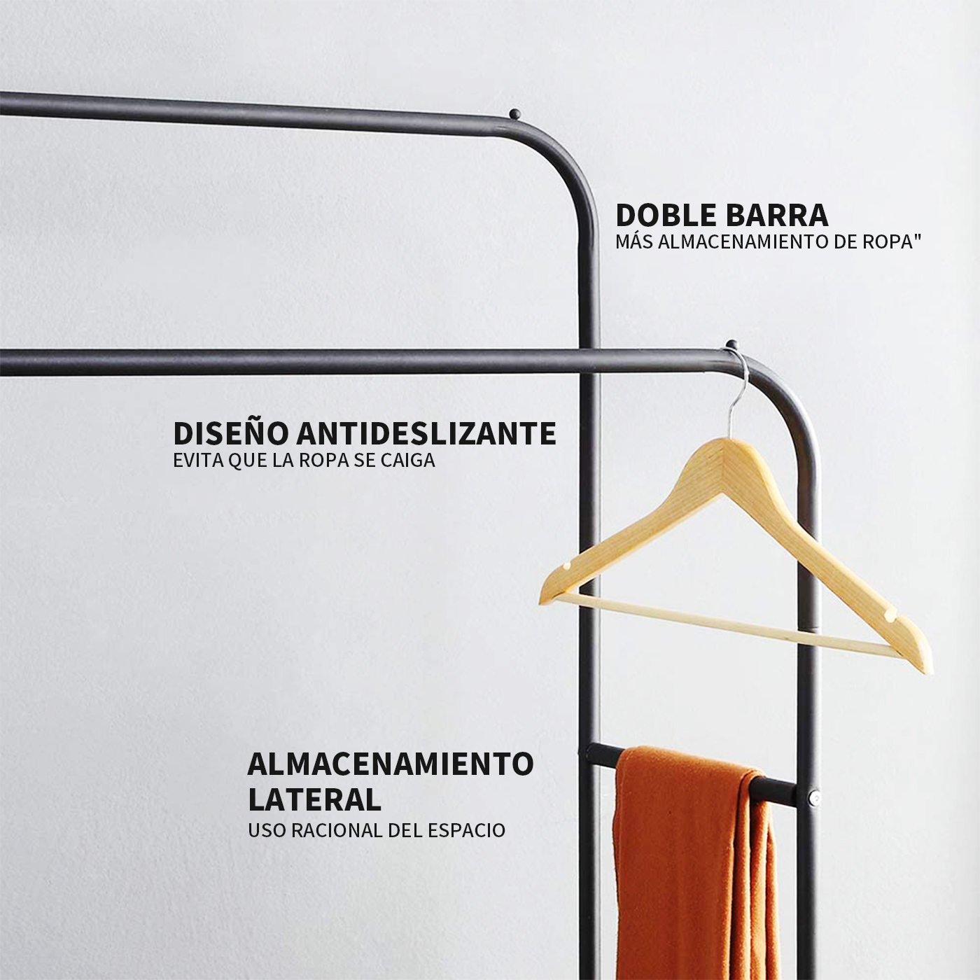 PERCHERO ORGANIZADOR COLGANTE DE ROPA DOBLE BARRA METÁLICO - 5