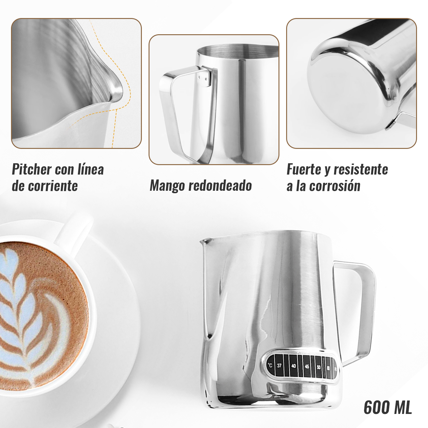 JARRA ESPUMA DE LECHE PARA TEXTURIZAR 600ML - 3