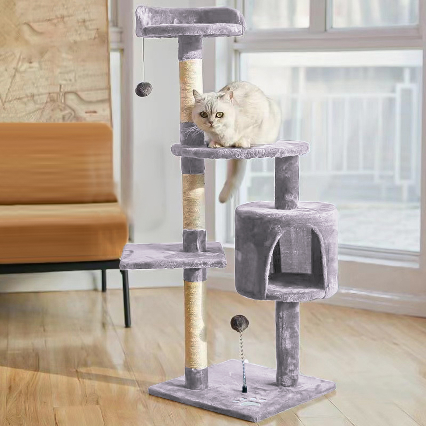 RASCADOR GATOS ARBOL CASEROS TORRE CON YUTE 116 CM GRIS - 2
