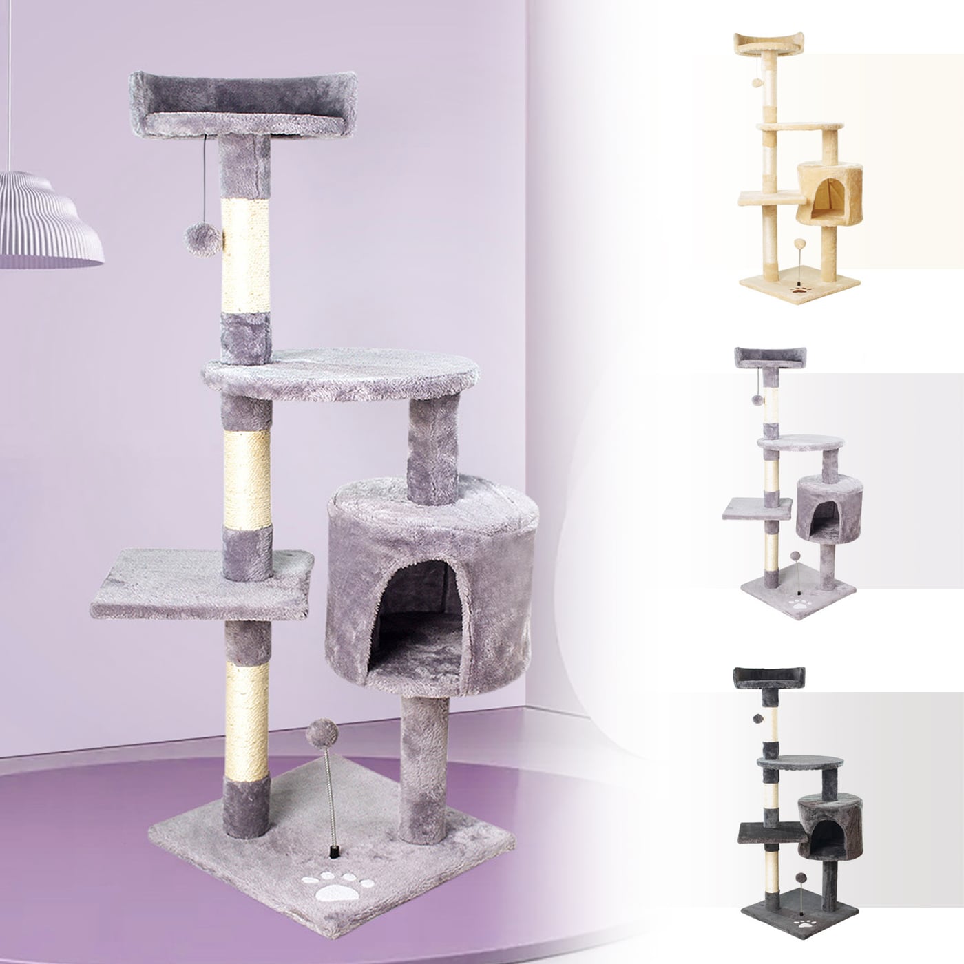 RASCADOR GATOS ARBOL CASEROS TORRE CON YUTE 116 CM GRIS - 5