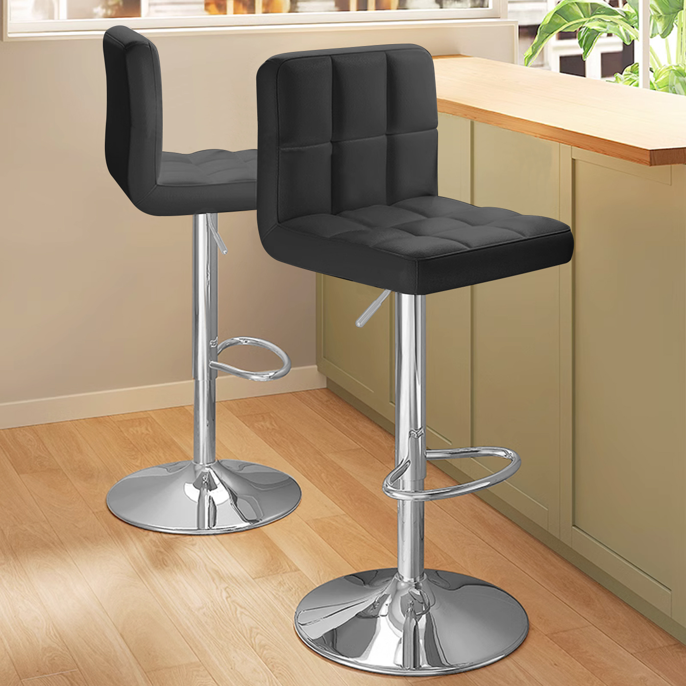 PACK REBONEC 2 SILLA PISO BAR ALTURA REGULABLE TABURETE CON RESPALDO - 2