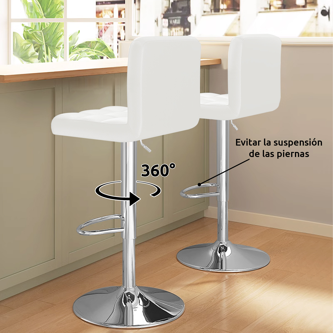 PACK REBONEC 2 SILLA PISO BAR ALTURA REGULABLE TABURETE CON RESPALDO - 3