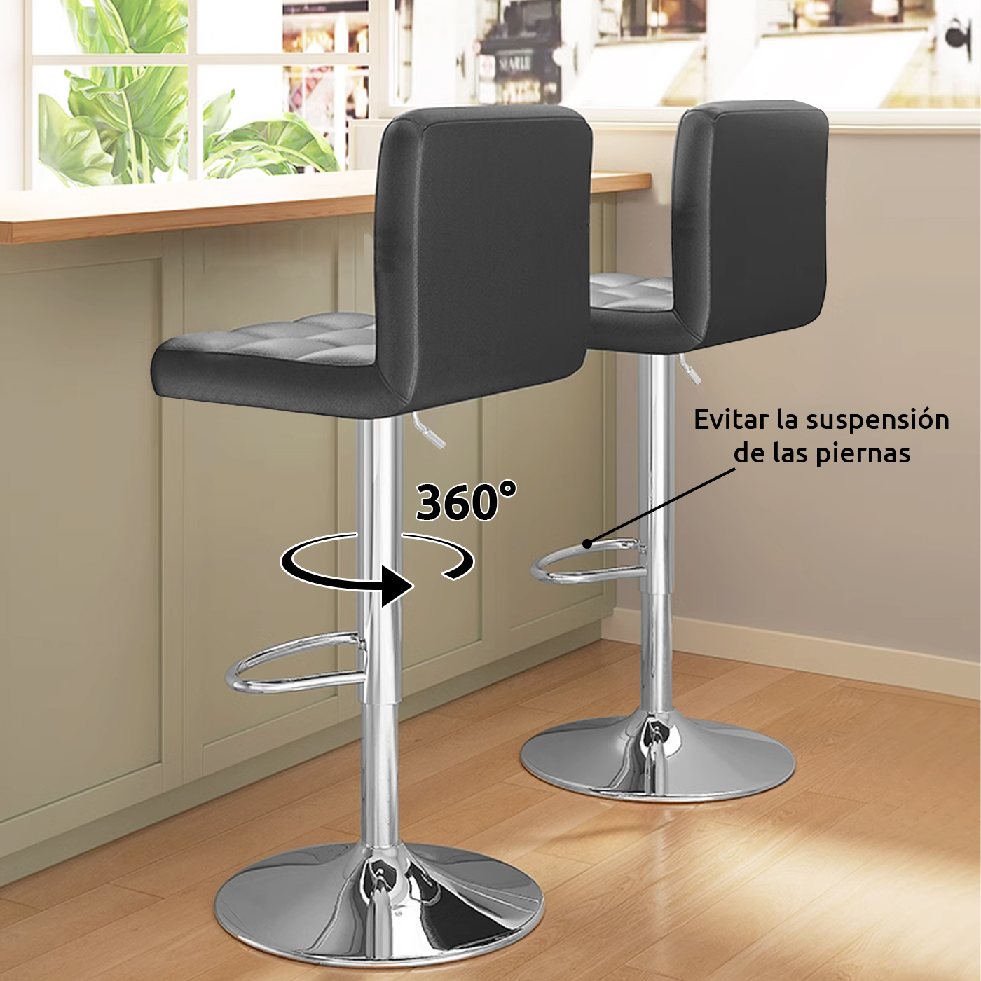 PACK REBONEC 2 SILLA PISO BAR ALTURA REGULABLE TABURETE CON RESPALDO - 3