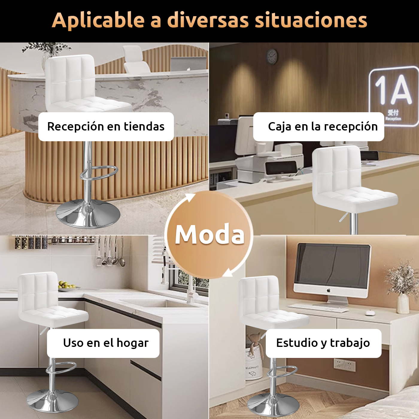 PACK REBONEC 2 SILLA PISO BAR ALTURA REGULABLE TABURETE CON RESPALDO - 4