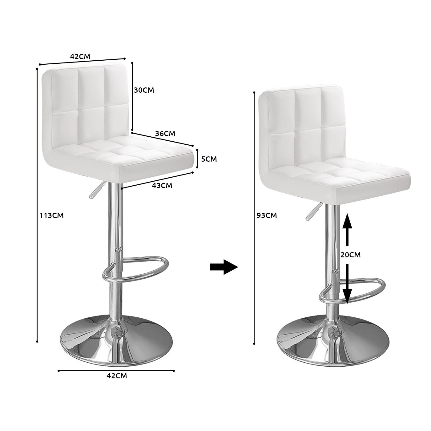 PACK REBONEC 2 SILLA PISO BAR ALTURA REGULABLE TABURETE CON RESPALDO - 7
