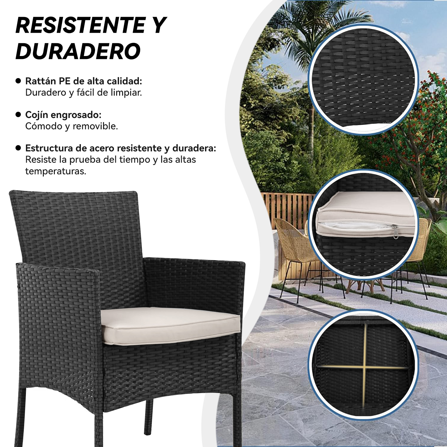 JUEGO TERRAZA Y BALCÓN 3 PZAS PE RATÁN NEGRO - 4
