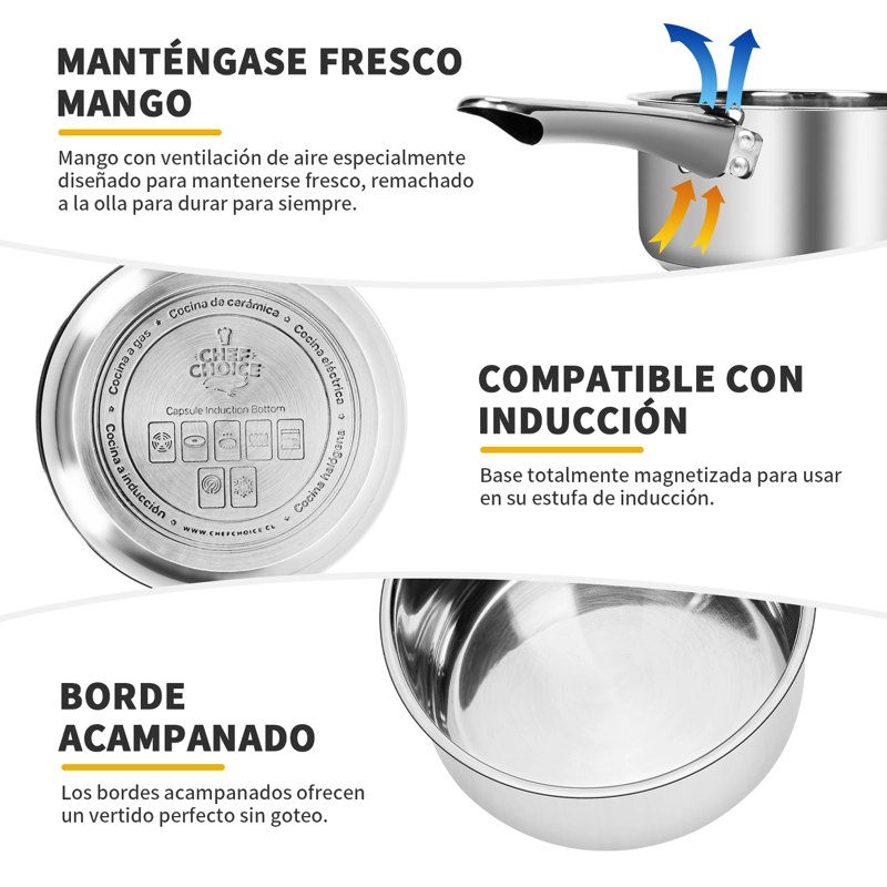 BATERIA DE COCINA CACEROLAS 15 PIEZAS JUEGO DE OLLAS ACERO INOXIDABLE - 5