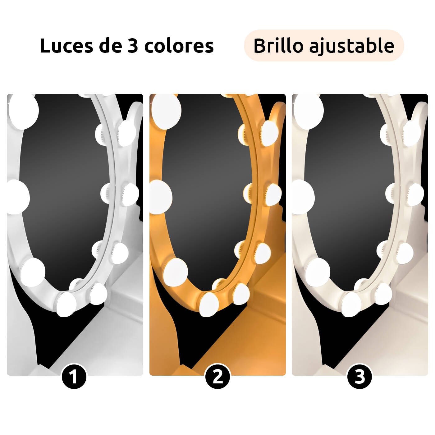 TOCADOR MDF BLANCO CON ESPEJO ILUMINADO Y TABURETE ACOLCHADO - 3