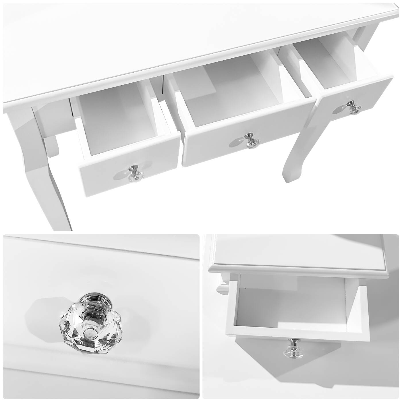 TOCADOR MDF BLANCO CON ESPEJO ILUMINADO Y TABURETE ACOLCHADO - 6